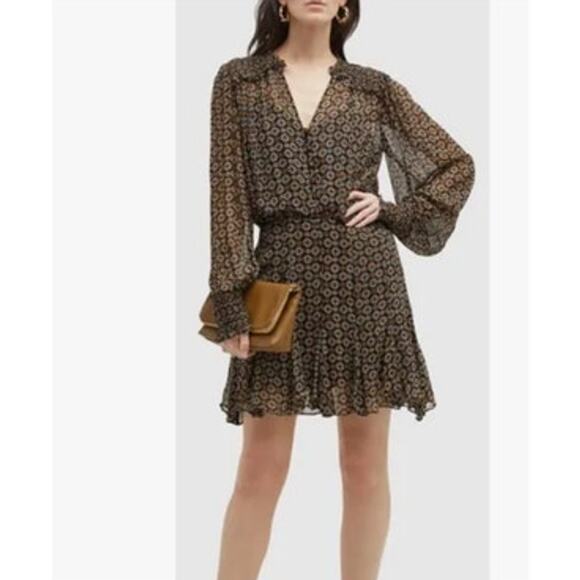 Veronica Beard Womens Sacchi Sheer Printed A Line Dress 2 Black Pleated - Picture 3 of 16